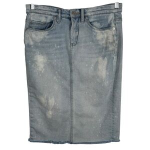 Blank NYC Faithful Acid Wash Distressed Denim Pencil Midi Skirt, Size 27